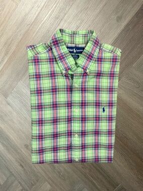Vintage Ralph Lauren Blake Plaid Short Shirt Mens Medium Green Red Classy Preppy